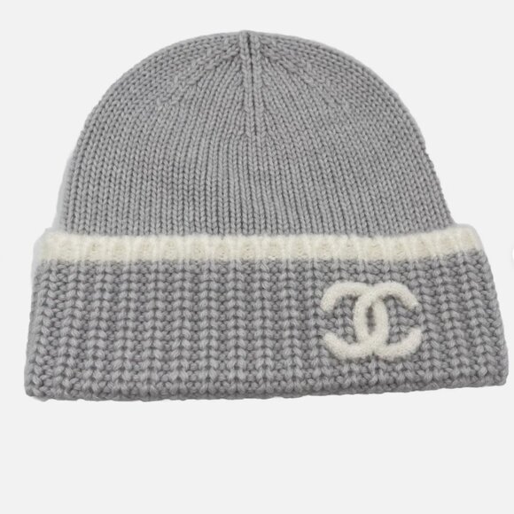 Authentic Chanel Grey Beanie Hat CC logo Brand New - Picture 2 of 14